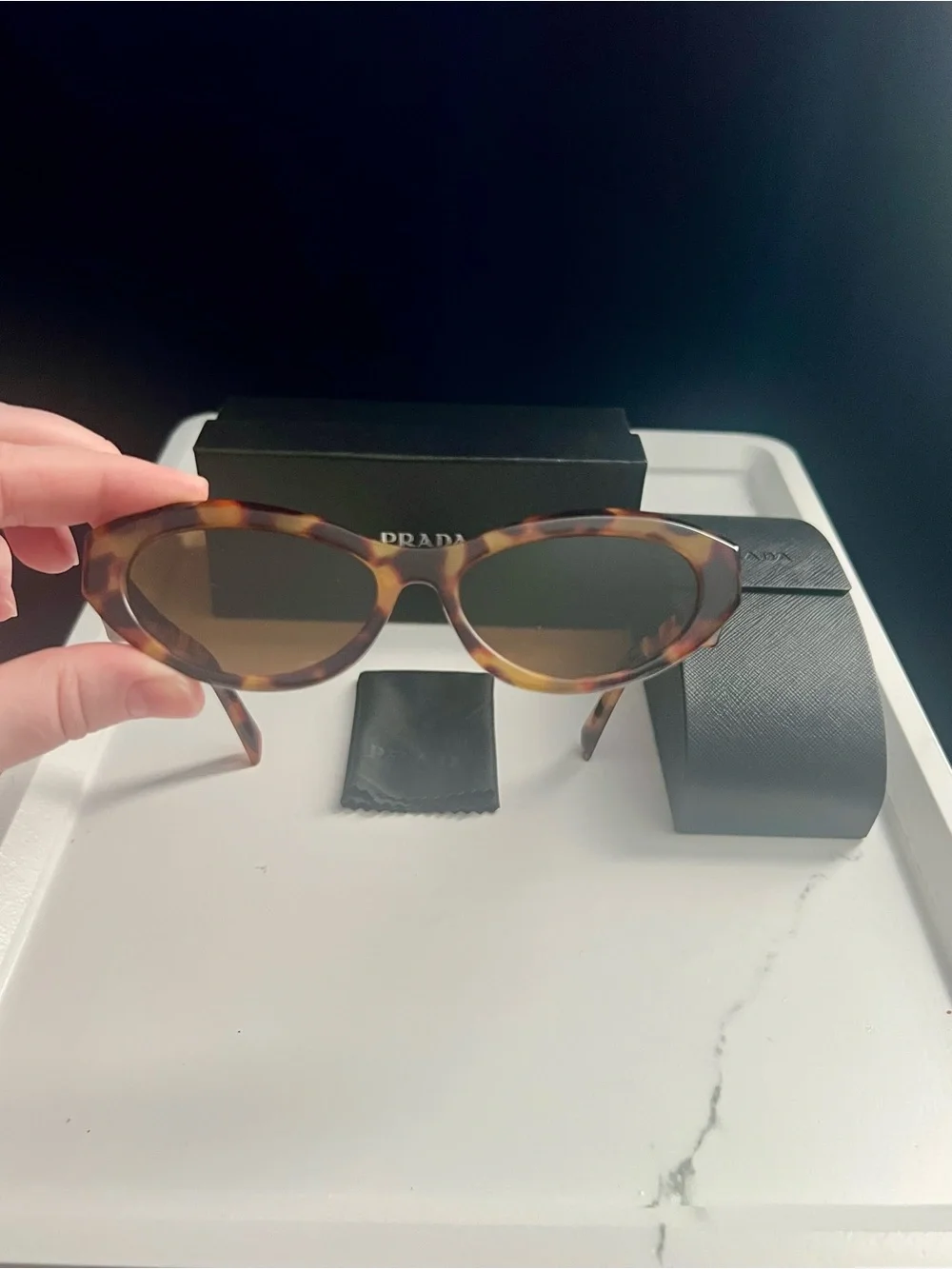 PRADA Sunglasses Symbole Small Oval Acetate Loden Honey Havana Tortoise EUC
